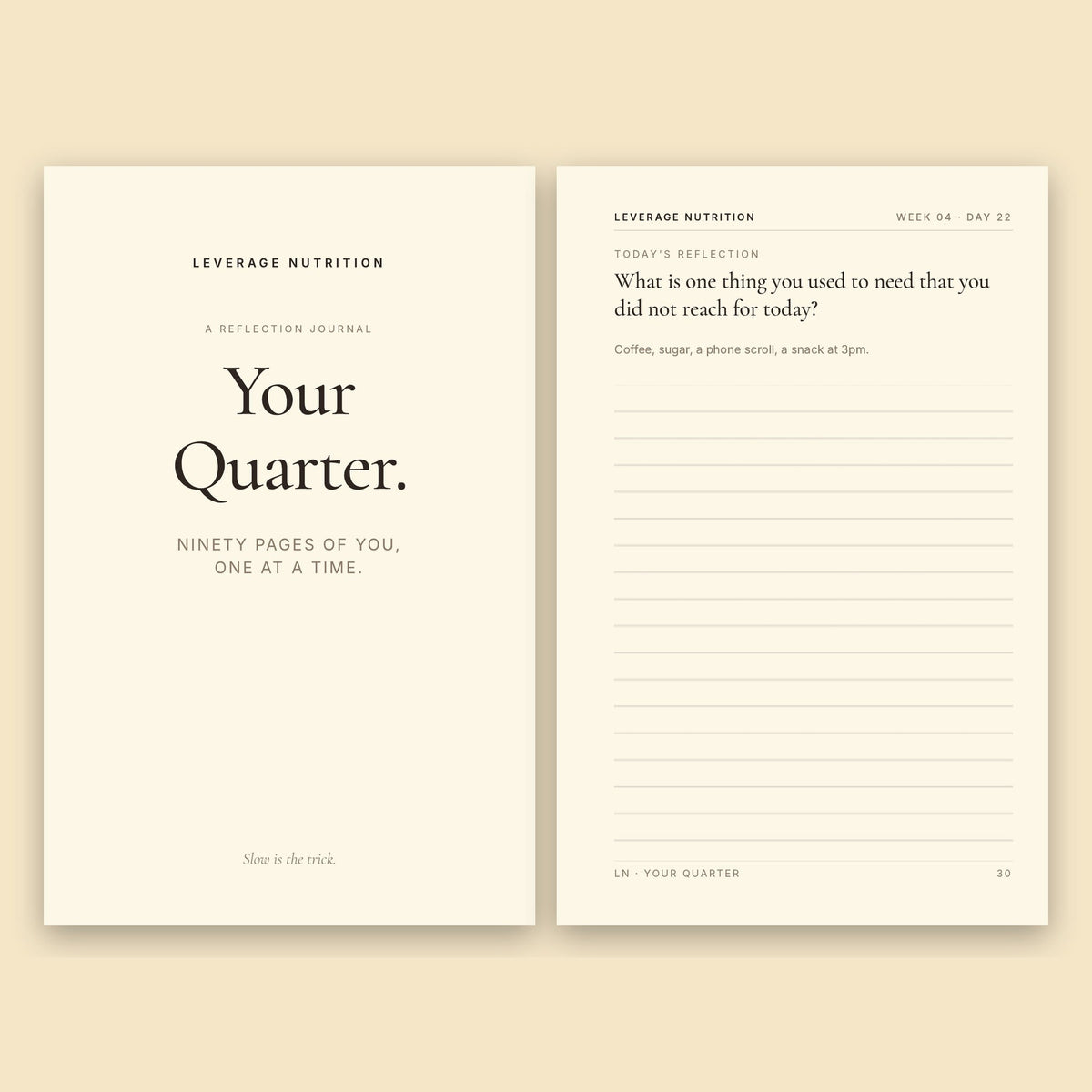 Inside Your Transformation Journal: cover and a guided journal prompt page